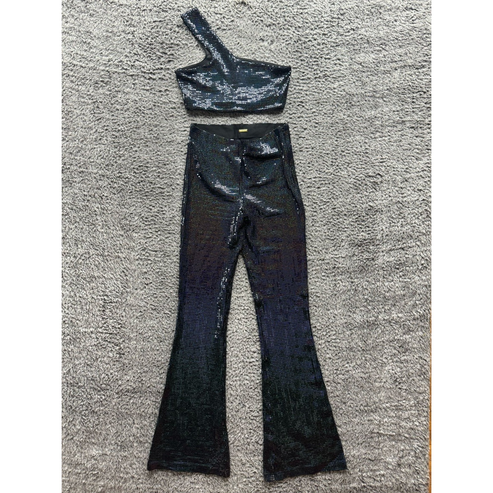 Dodo Bar Or Ada One-Shoulder Sequined Crop Top & Sequined Flared Pants Size 40